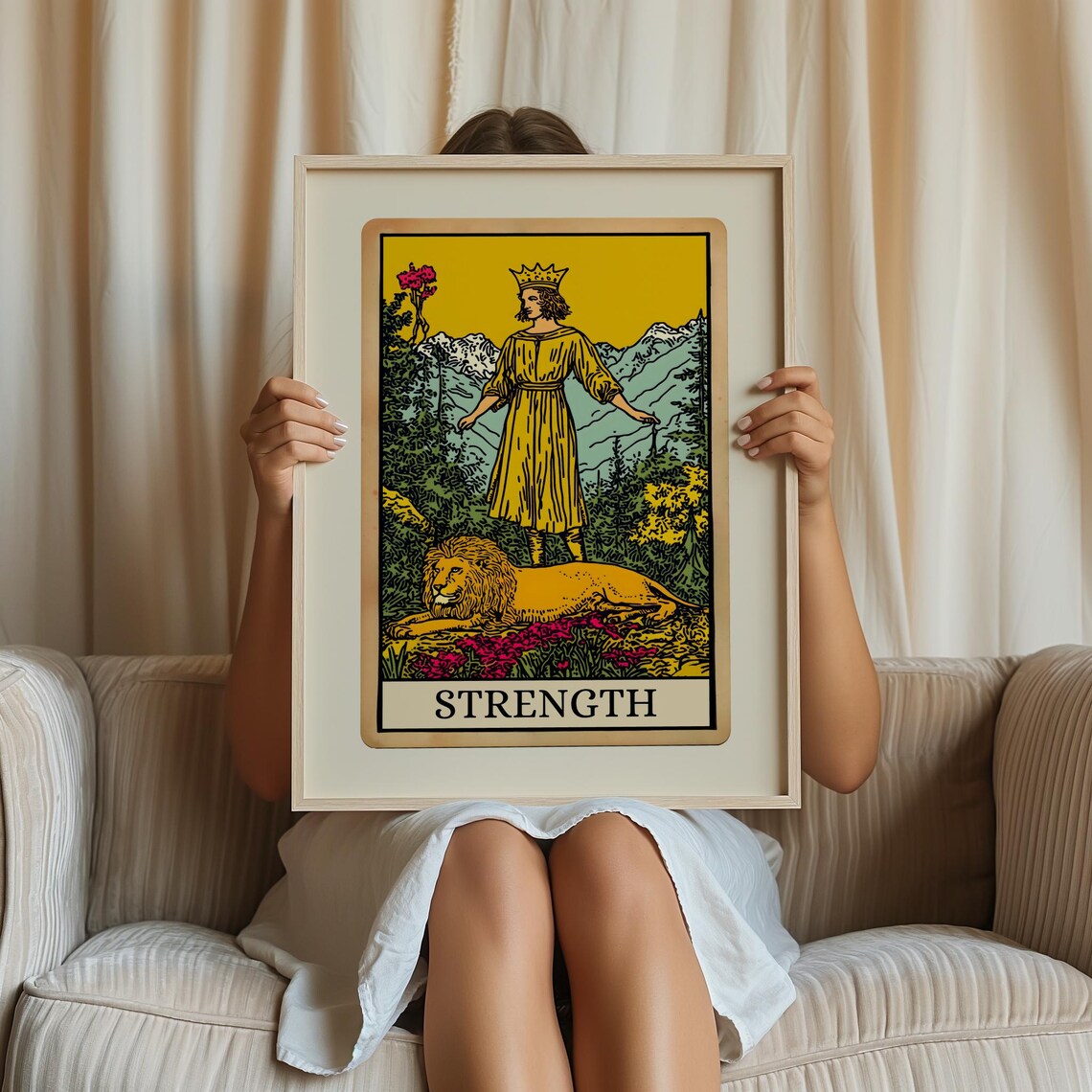 Strength Tarot Card Print Spiritual Art Tarot Wall Art Strength Gifts Witchy Decor Strength Poster Mystical Painting Vintage Medieval Prints - Image 3