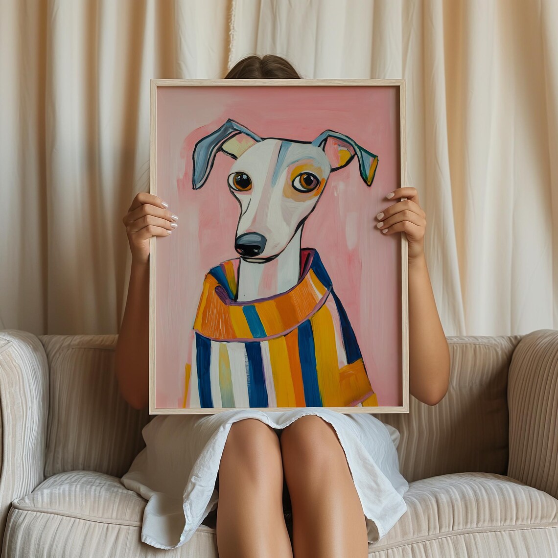 Pink Whippet, Italian Greyhound Dog Art Print - Image 3
