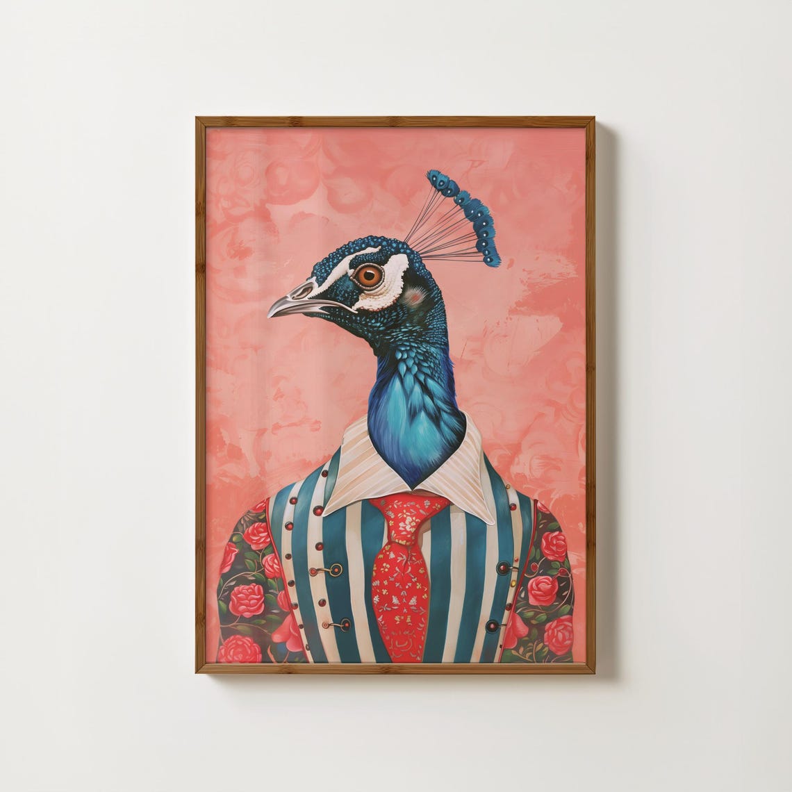 Dapper Peacock Wearing A Striped Suit With Red Tie Art Poster