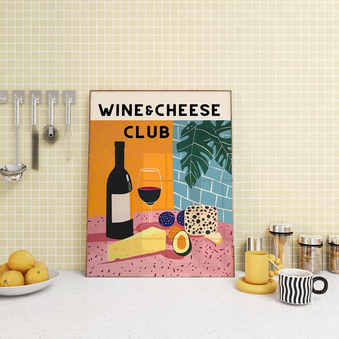 Wine and Cheese Club Colourful Party Entertaining Art Poster - Image 4