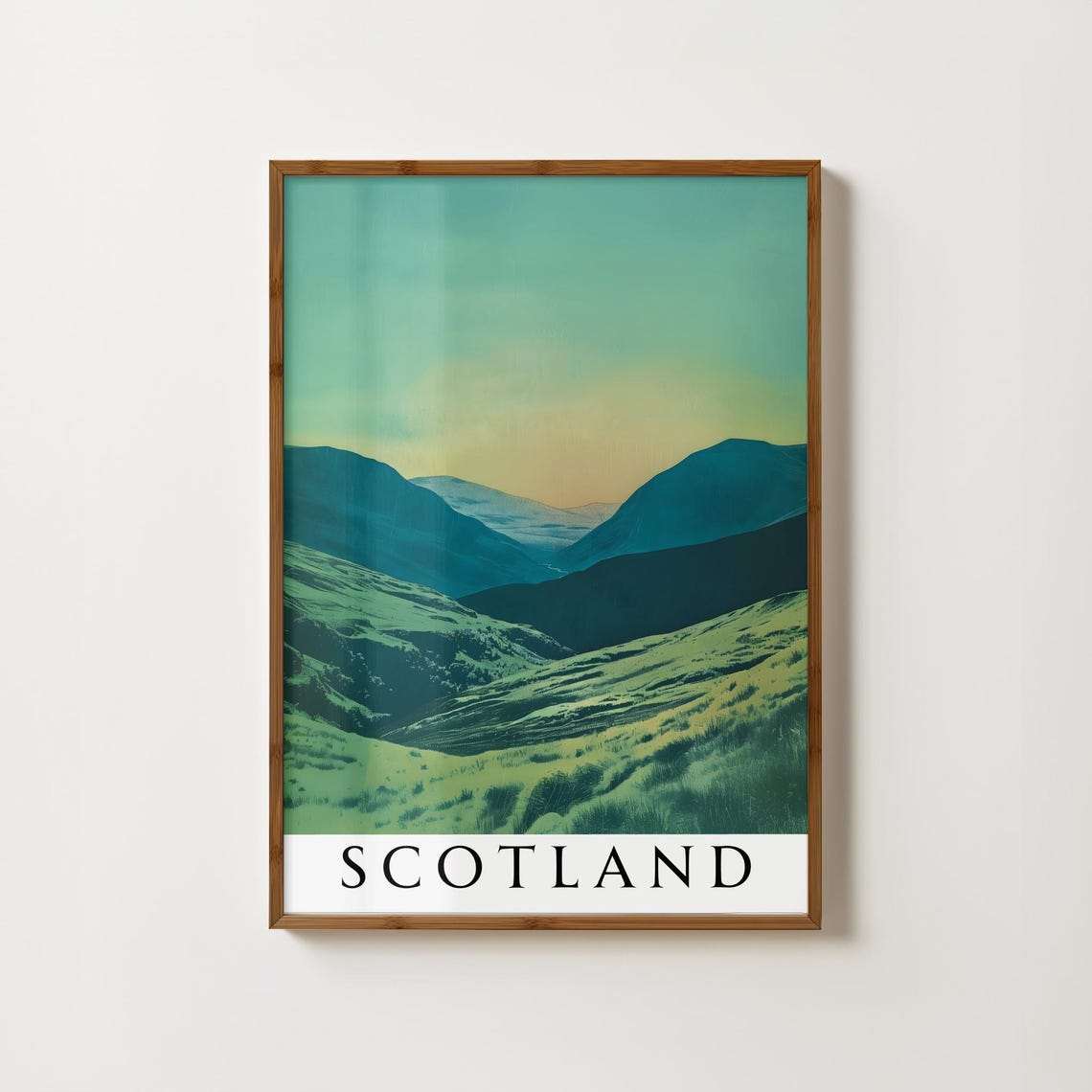 Scotland Teal Green Valley at Dusk Mountain Landscape Poster