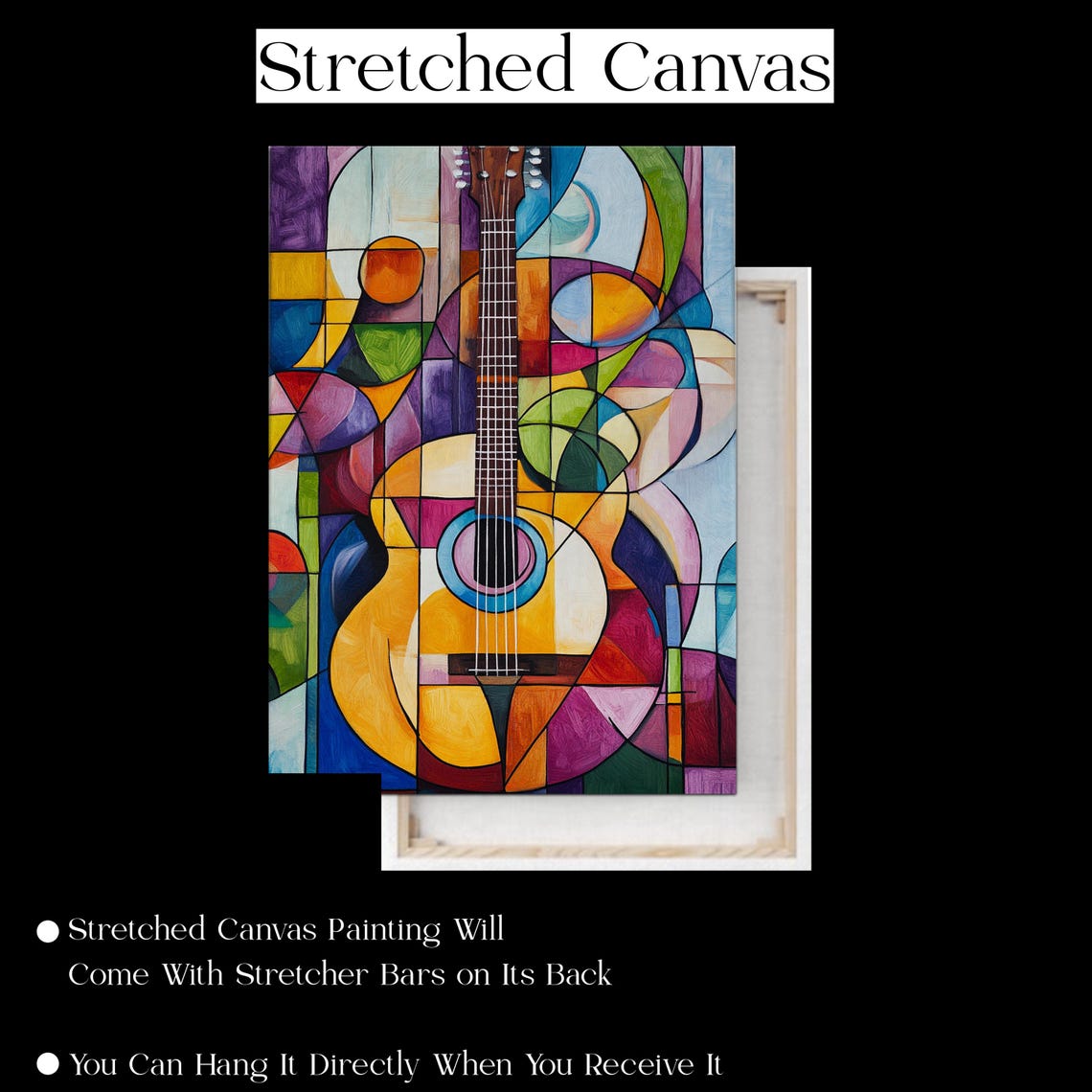 Colorful Abstract Acoustic Guitar Cubist Music Studio Art Poster - Image 4