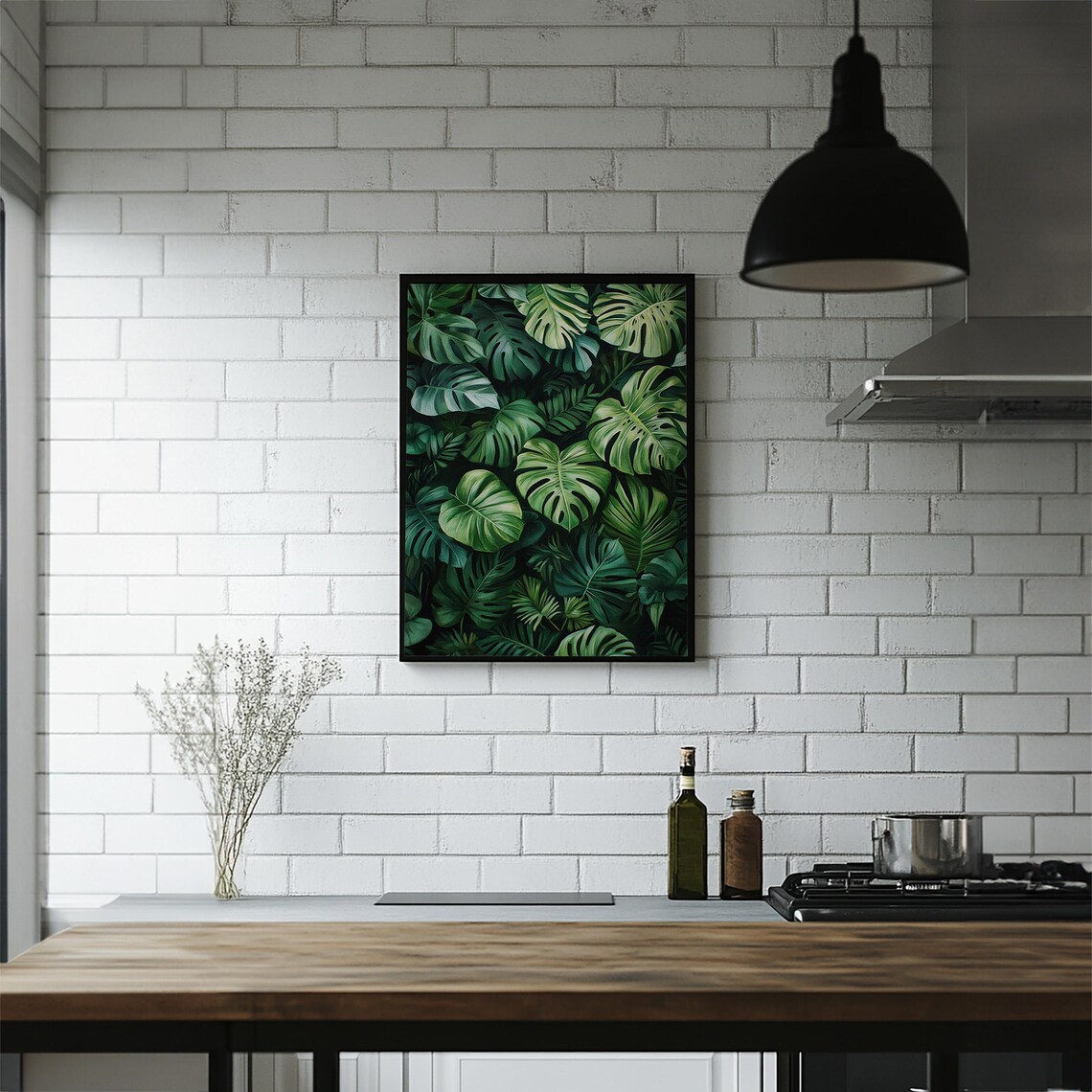 Lush Green Monstera Jungle Leaves Tropical Botanical Art Poster - Image 6