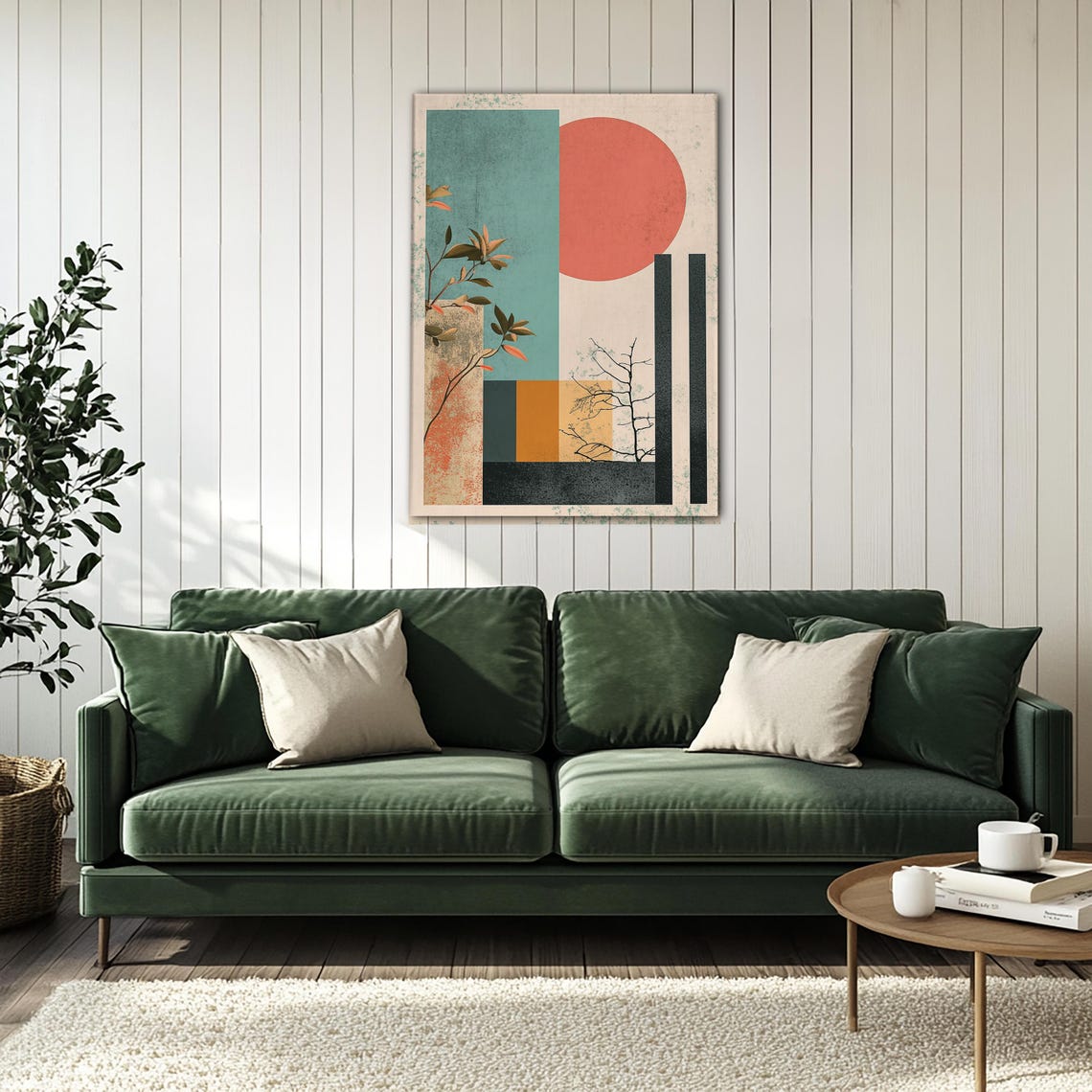 Modern Abstract Geometric Botanical Branches and Sun Art Poster - Image 4