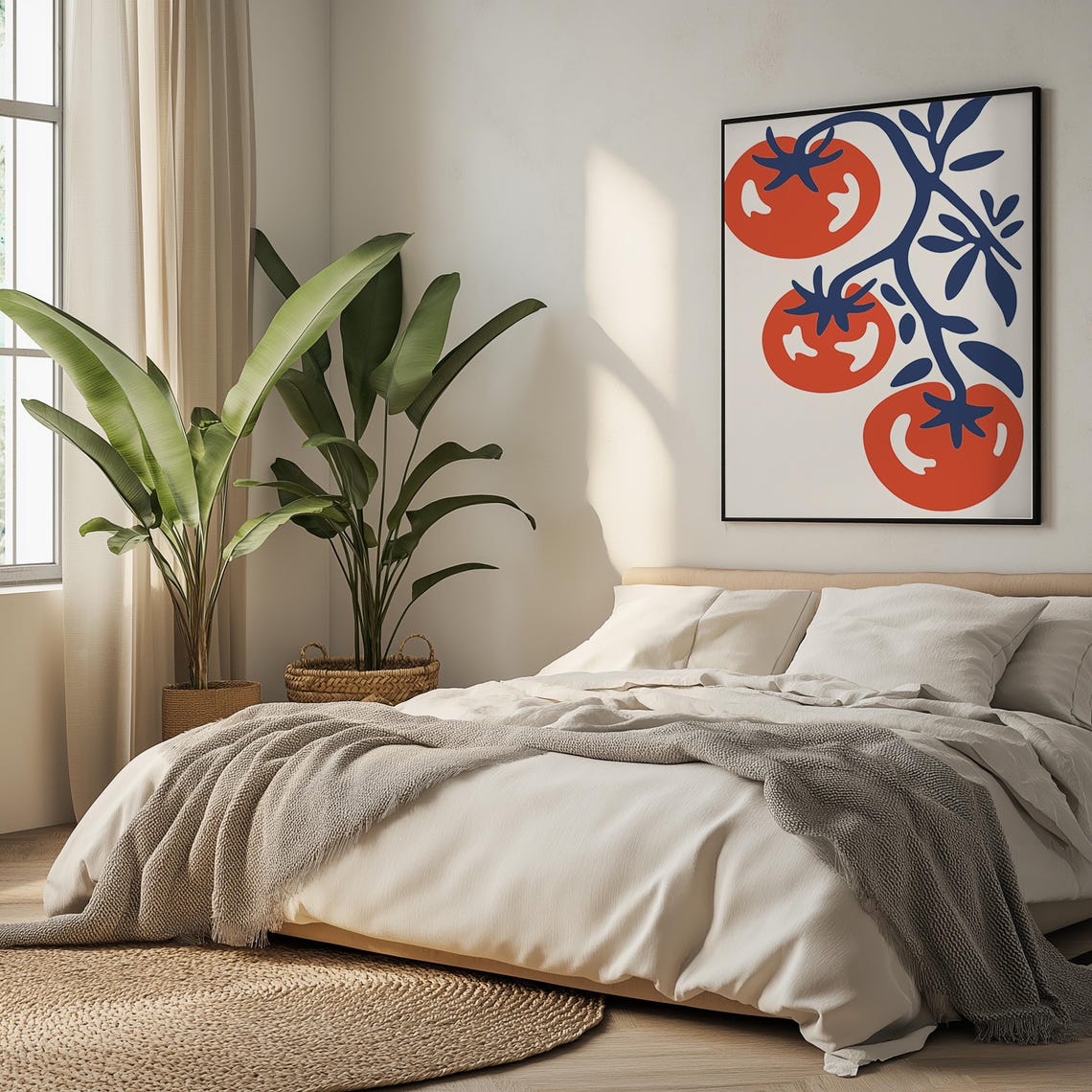 Modern Tomato Vine Red Blue Abstract Kitchen Botanical Wall Art - Image 4