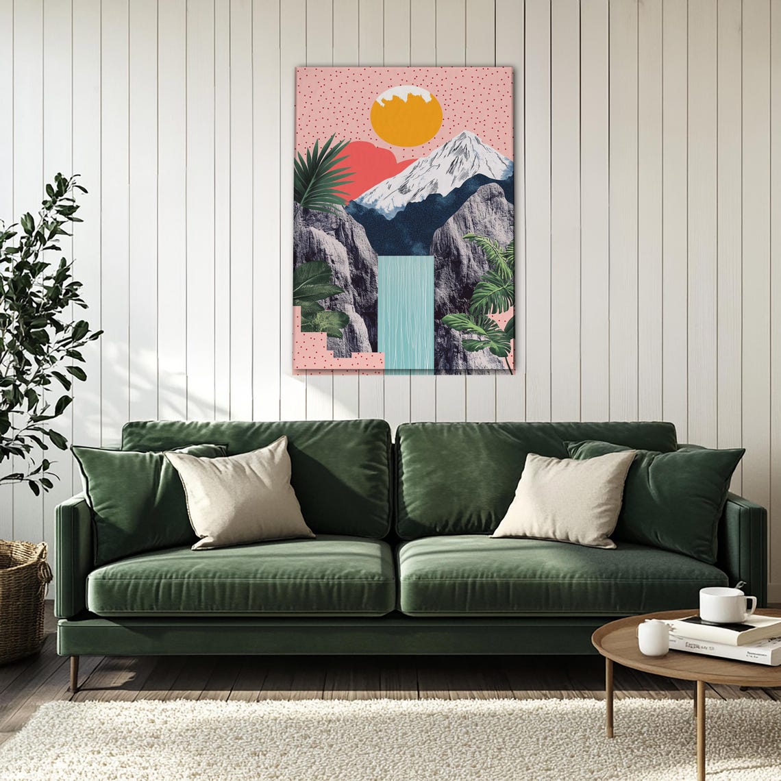 Abstract Mountain Waterfall Collage Geometric Landscape Poster - Image 3