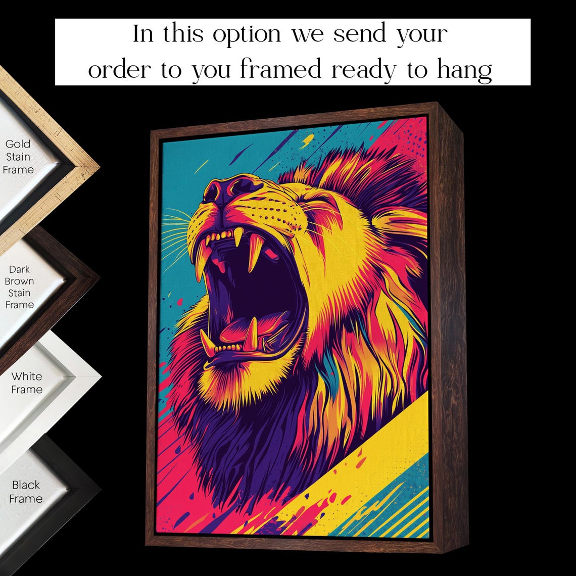 Neon Pop Art Roaring Lion Head Colorful Modern Bold Statement Poster - Image 3