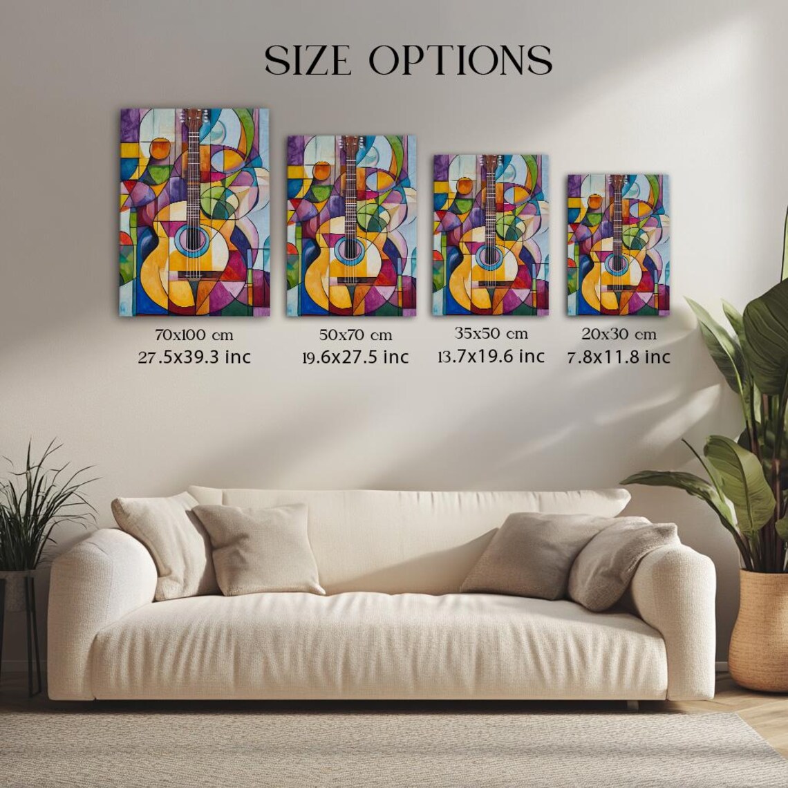 Colorful Abstract Acoustic Guitar Cubist Music Studio Art Poster - Image 2