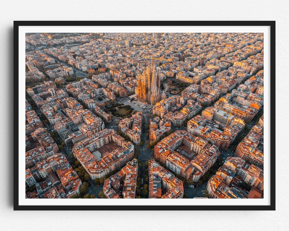 Barcelona Sagrada Familia Aerial View Golden Hour Spain Poster