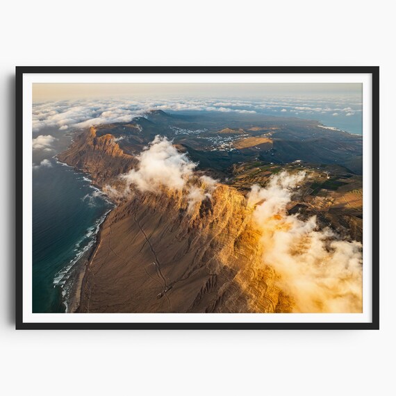 Lanzarote Print Canary Islands Travel Print Travel Poster Famara Mountains Spain Print Lanzarote Wall Art Mountain Wall Art Sunset