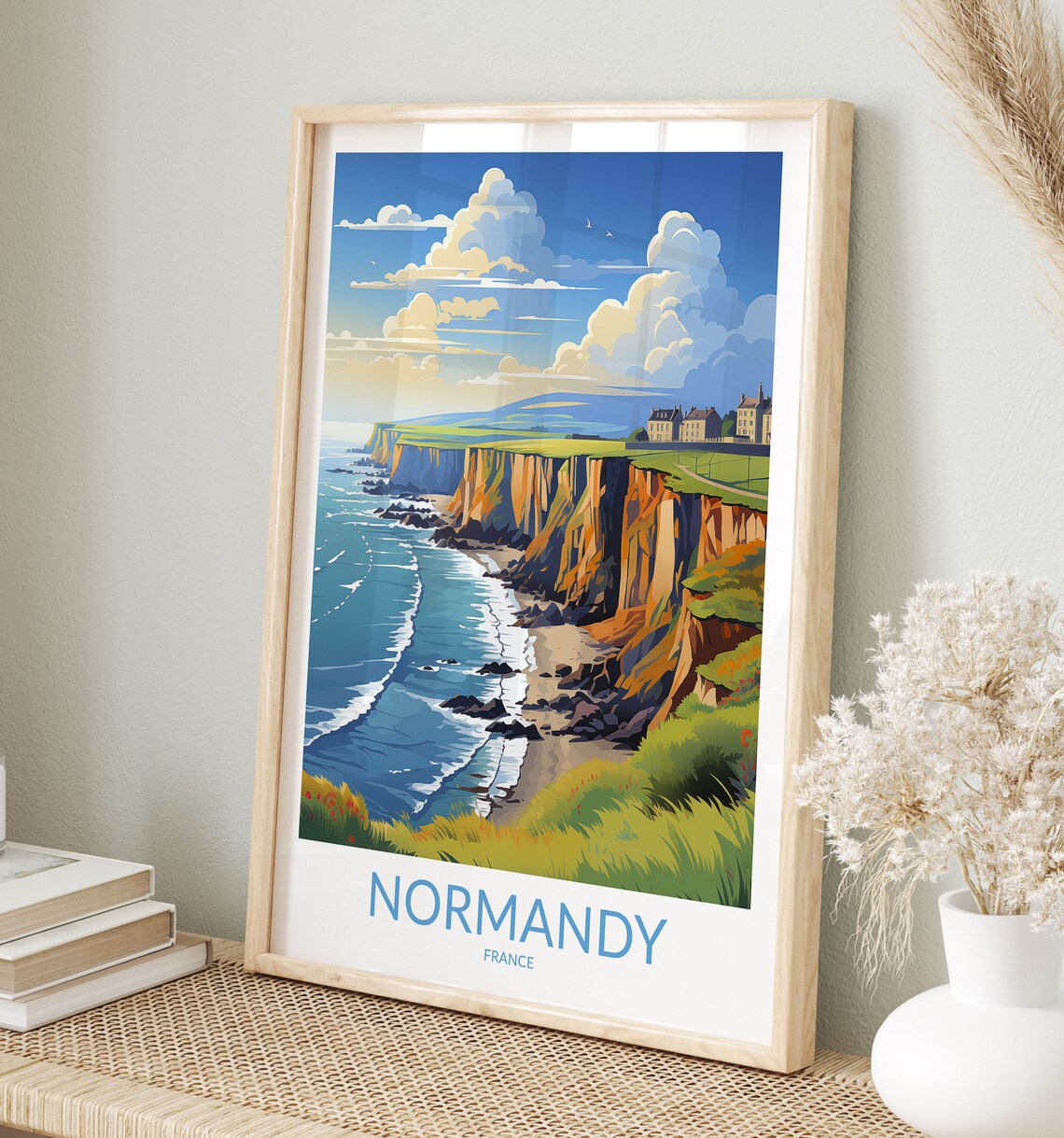 Normandy France Cliff Top Village above the Ocean View Poster