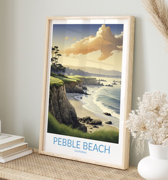 Pebble Beach California Coastal Cliffs Sunset Beach Travel Poster