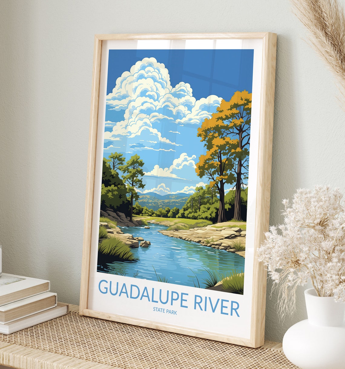 Guadalupe River State Park Scenic River Landscape Travel Poster