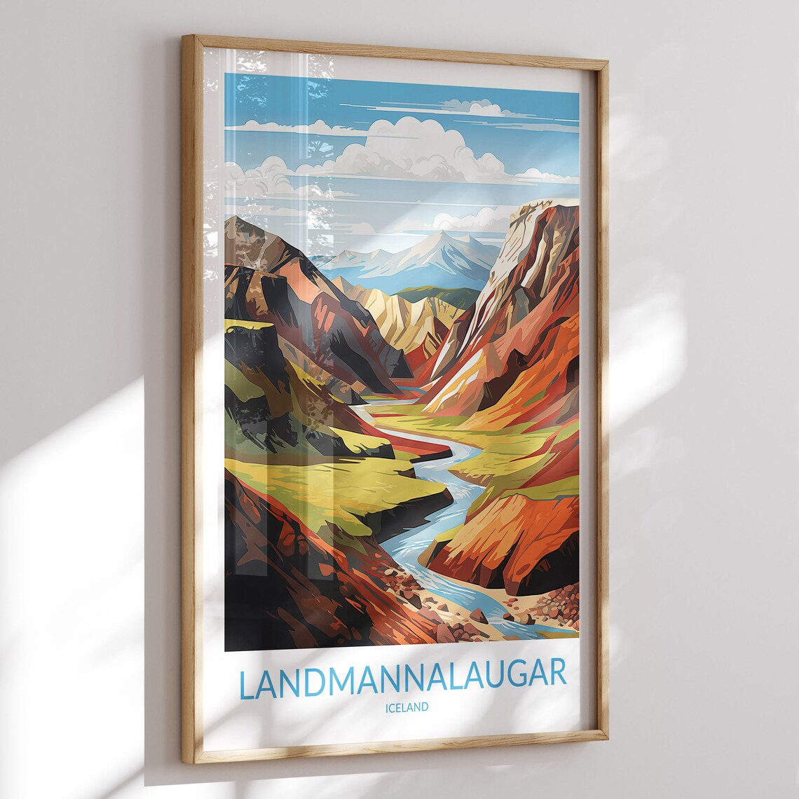 Landmannalaugar Iceland Colorful Canyon Valley River Snowy Peak Poster