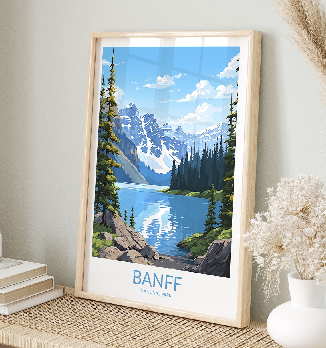 Banff National Park Alpine Lake Reflection Pine Forest Poster