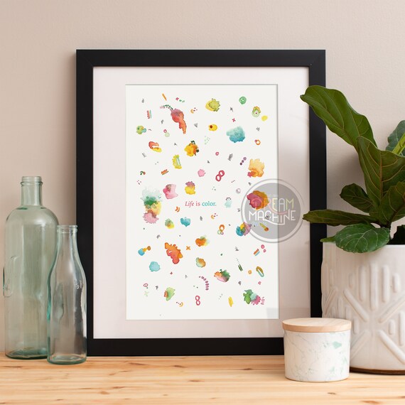 Life Is Color Rainbow Watercolor Splashes Abstract Quote Poster