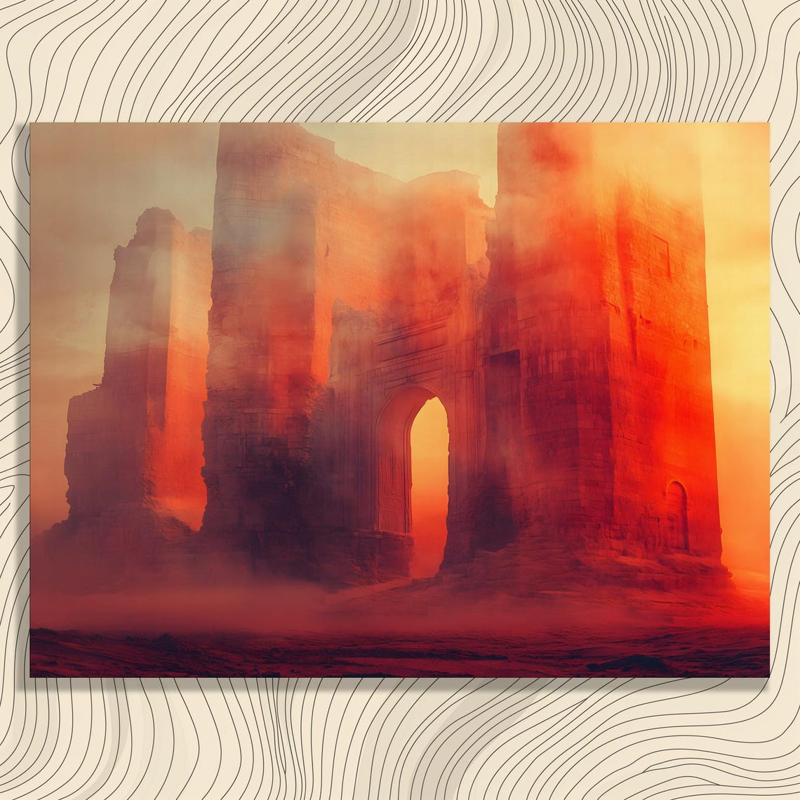 Surreal Red Desert Ruins Arches Mystical Ancient Stone Fantasy Poster