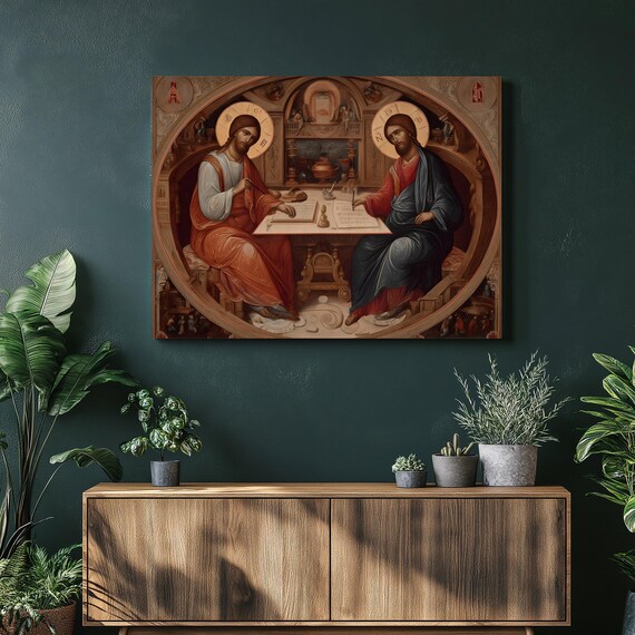 Orthodox Icon Canvas Wall Art Byzantine Gospel Scribes Religious Painting Decor Christian Scripture Print Home Gift