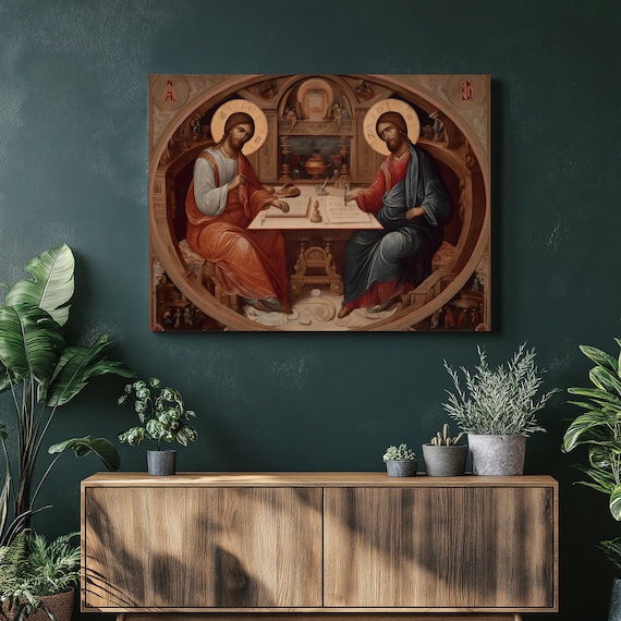 Orthodox Icon of Two Gospel Scribes Writing Byzantine Wall Art
