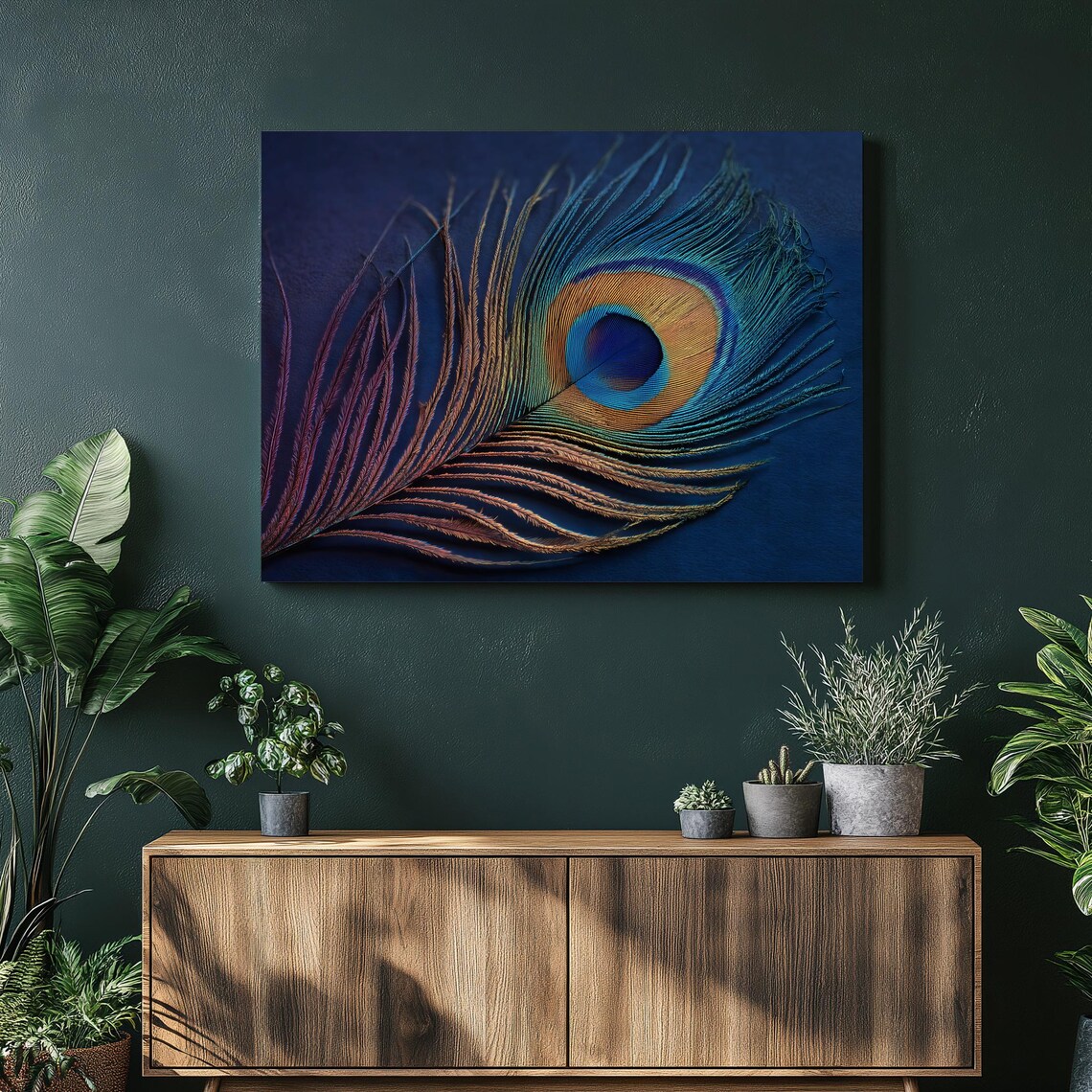 Peacock Feather Art Print, Blue Green Nature Bird
