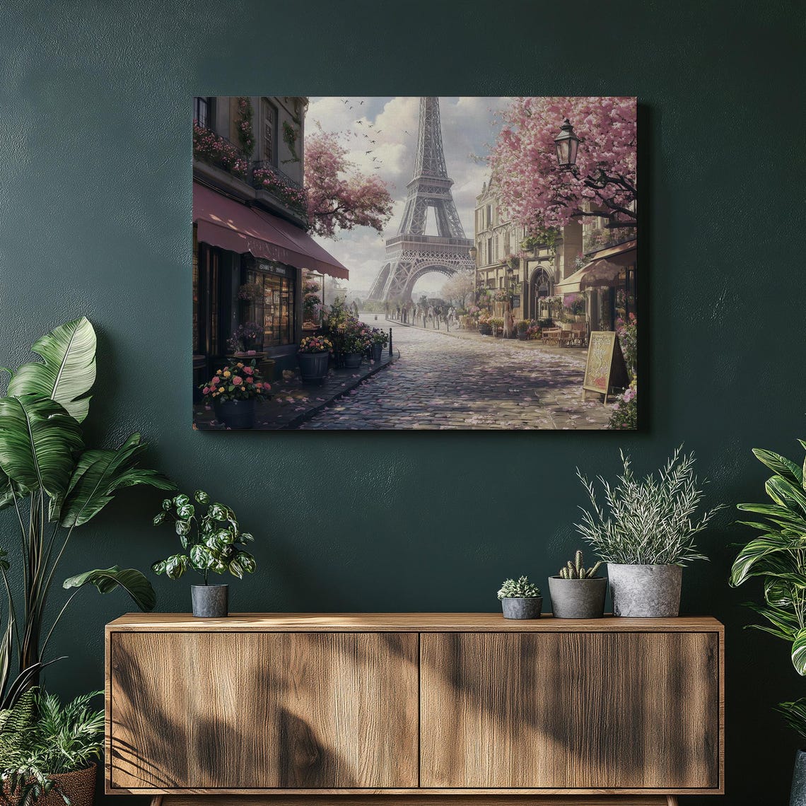 Romantic Eiffel Tower Paris Spring Blossom Street Cafe Poster