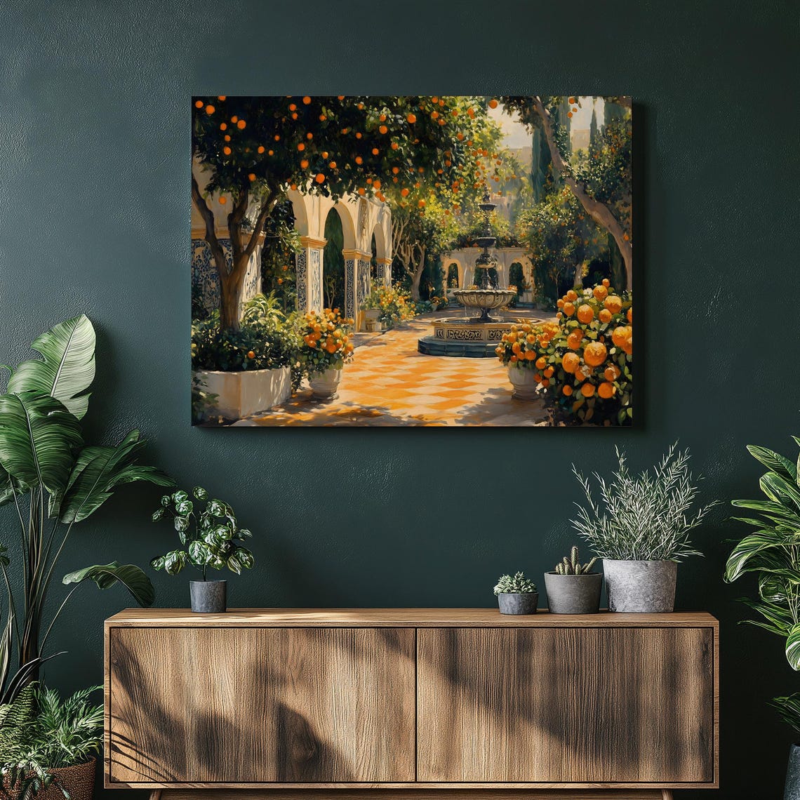 Sunlit Andalusian Courtyard Orange Grove Fountain Garden Poster