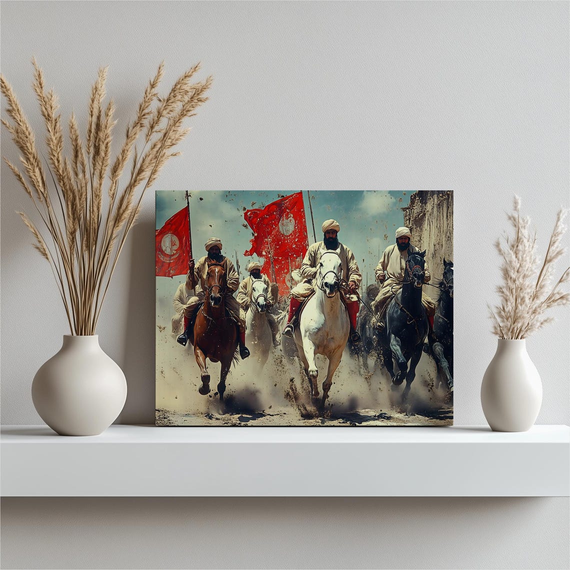 Afghan Horsemen Buzkashi Riders Red Flags Dusty Charge Art Poster