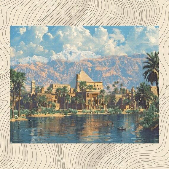 Egypt Ancient Temples Nile River Pyramid Nostalgic Scene Poster