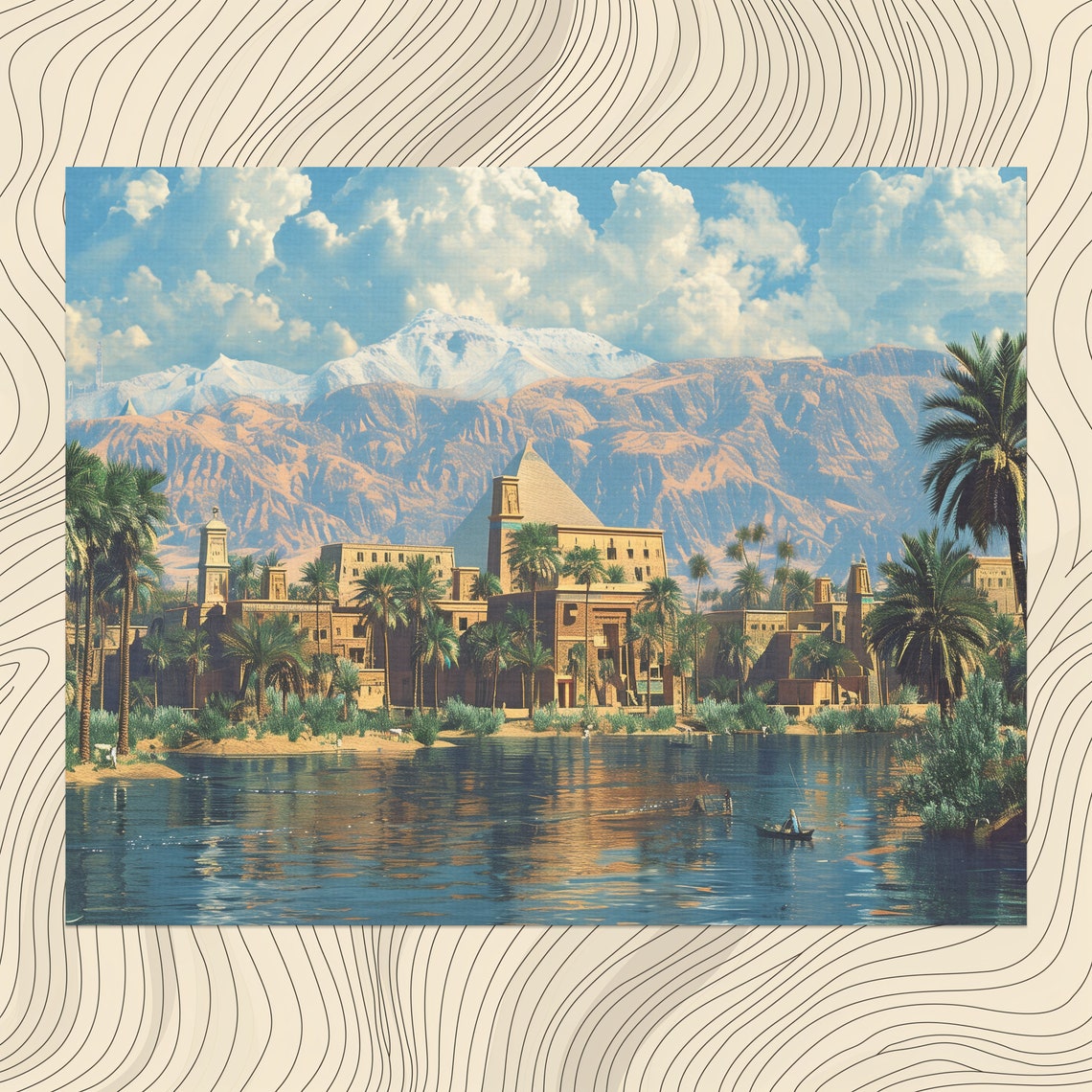 Egypt Ancient Temples Nile River Pyramid Nostalgic Scene Poster