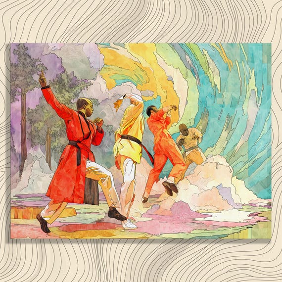 Dynamic Martial Arts Canvas Wall Art Abstract Swirl Energy Movement Painting Print Brazilian Jiu Jitsu Karate Capoeira