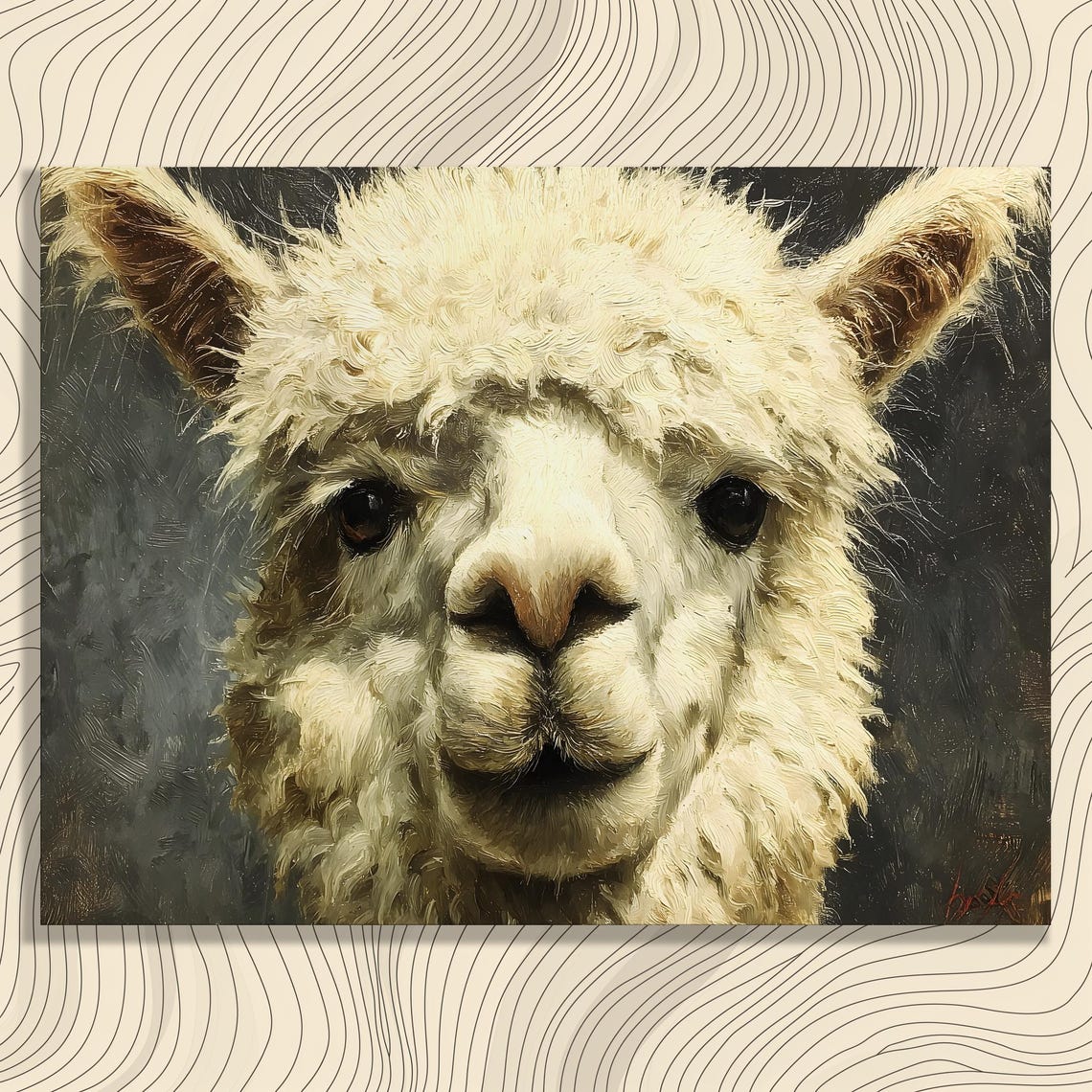Alpaca Face Close Up Fluffy Wool Rustic Farmhouse Animal Art Poster