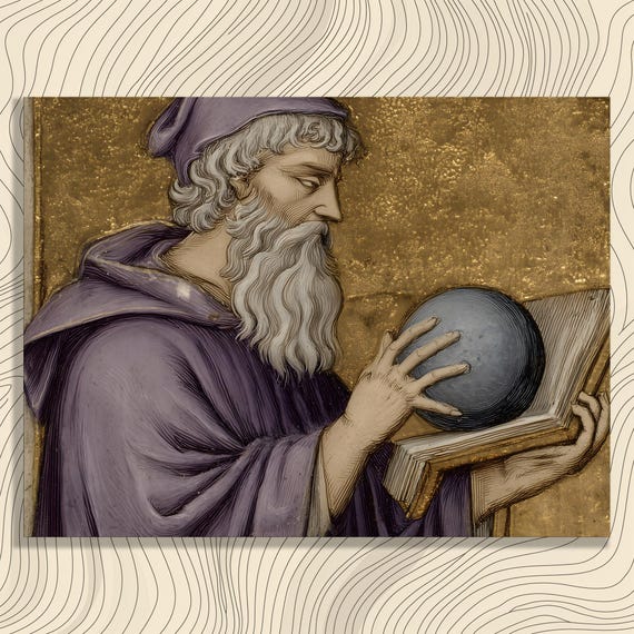 Medieval Scholar Canvas Wall Art Illuminated Manuscript Bearded Monk With Globe And Open Book Gold Leaf Gothic Classic Astronomy Decor