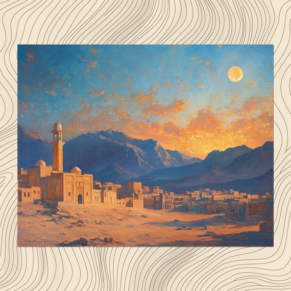Oman Canvas Wall Art Stunning Desert Dunes Beautiful Omani Architecture Vibrant Sunset Decor For Home Office Hallway Or Bedroom