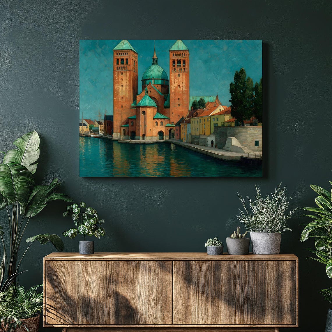 Danish Waterfront Church Twin Towers Copper Domes Harbor Poster