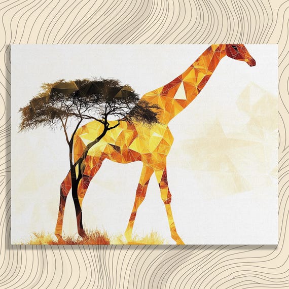Giraffe Canvas Wall Art Abstract Geometric Shapes Tall Lines Acacia Tree Elegant Home Decor Livingroom Decoration Inexpensive