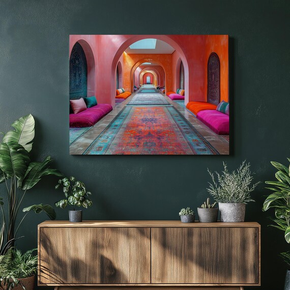 Moroccan Archway Corridor Poster Colorful Bohemian Arches Rugs Decor