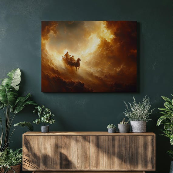Majestic Elijah Ascends Canvas Wall Art Heavenly Chariot Sky Biblical Decor Spiritual Home Unique Gift Entrance And Livingroom
