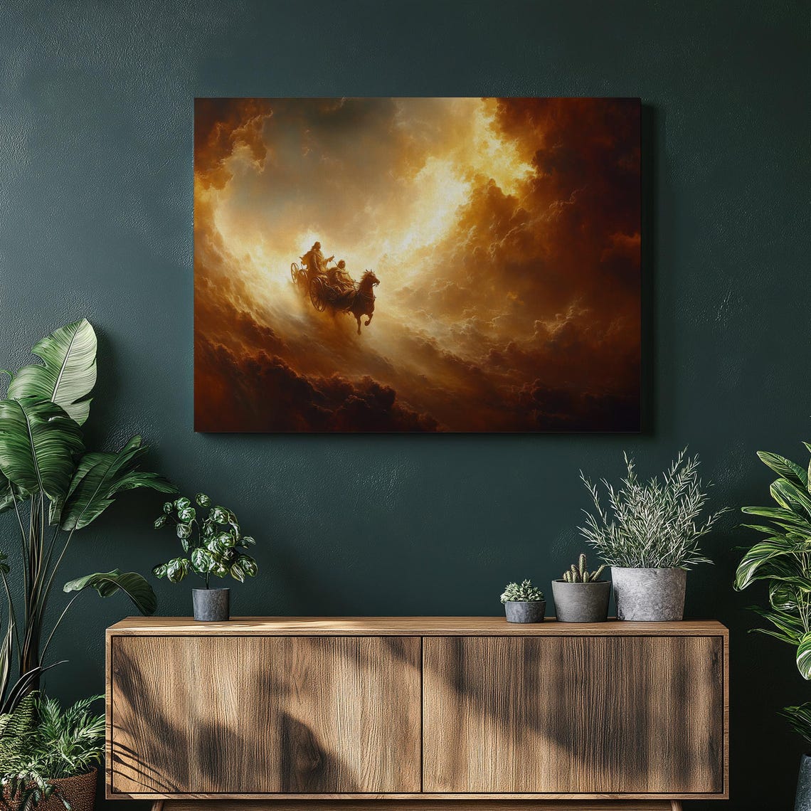 Elijah Ascends In Fiery Chariot Heavenly Clouds Biblical Poster