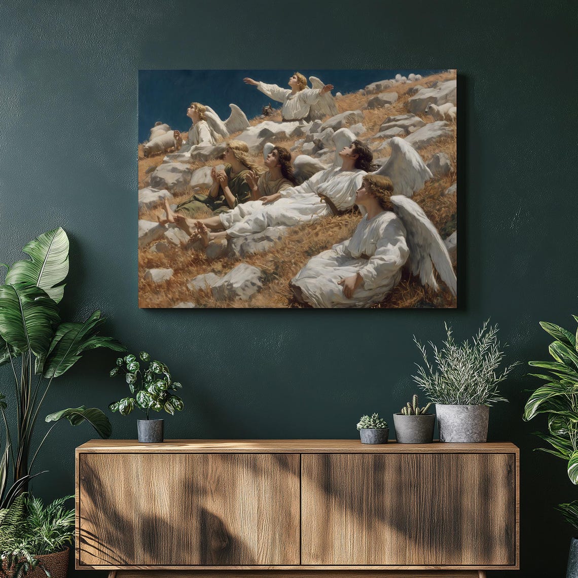 Angels Resting Rocky Hillside Heavenly Spiritual Faith Art Poster