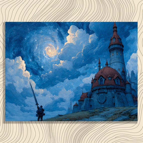 Epic Knight Castle Canvas Wall Art Vintage Medieval Fantasy Adventure Journey Sword Print Decor Artwork Fine Painting Gift