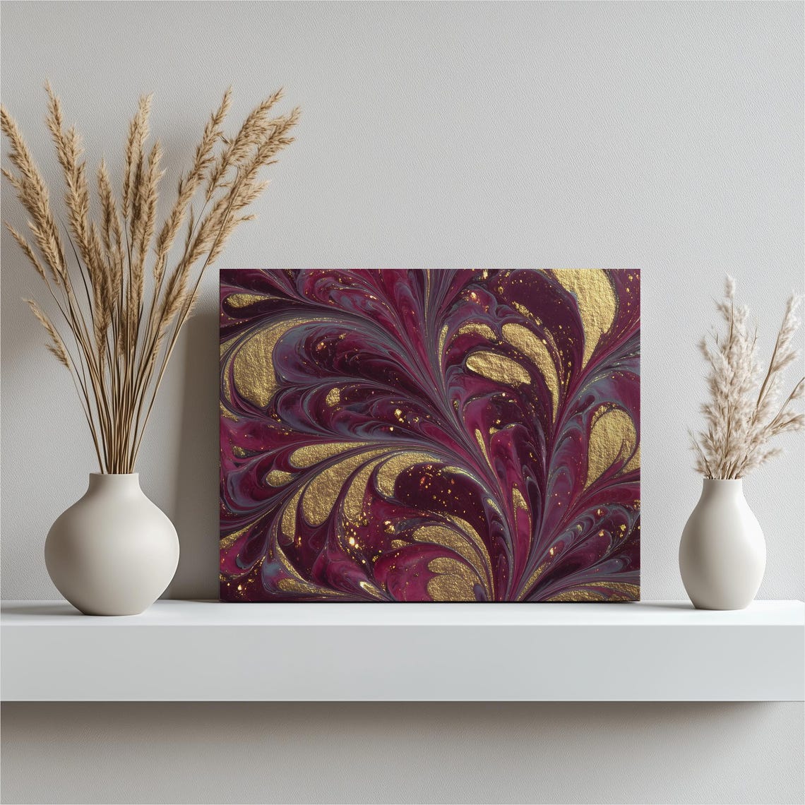 Burgundy Gold Marble Swirl Luxury Abstract Fluid Art Decor Poster
