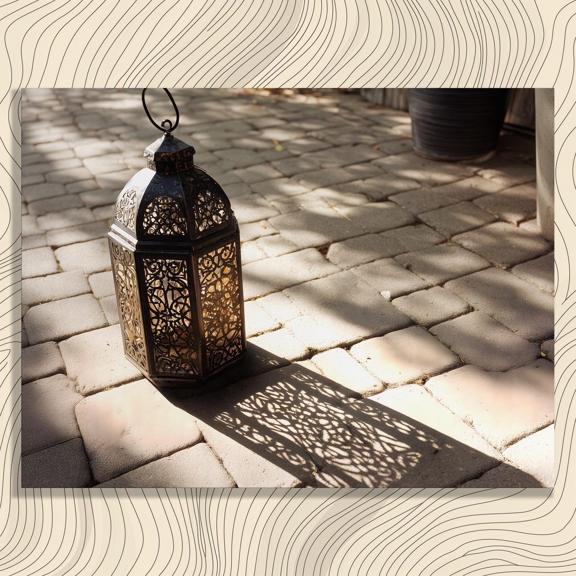 Moroccan Lantern Shadow Cobblestone Boho Photography Wall Print