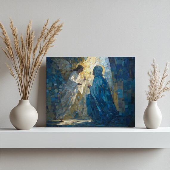 Angel Annunciation to Mary Blue Mosaic Christian Religious Art Poster