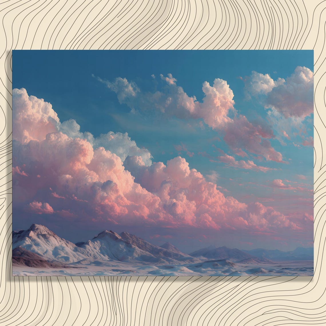Pastel Dreamy Pink Cloudscape Snowy Mountain Peaks Sky Poster