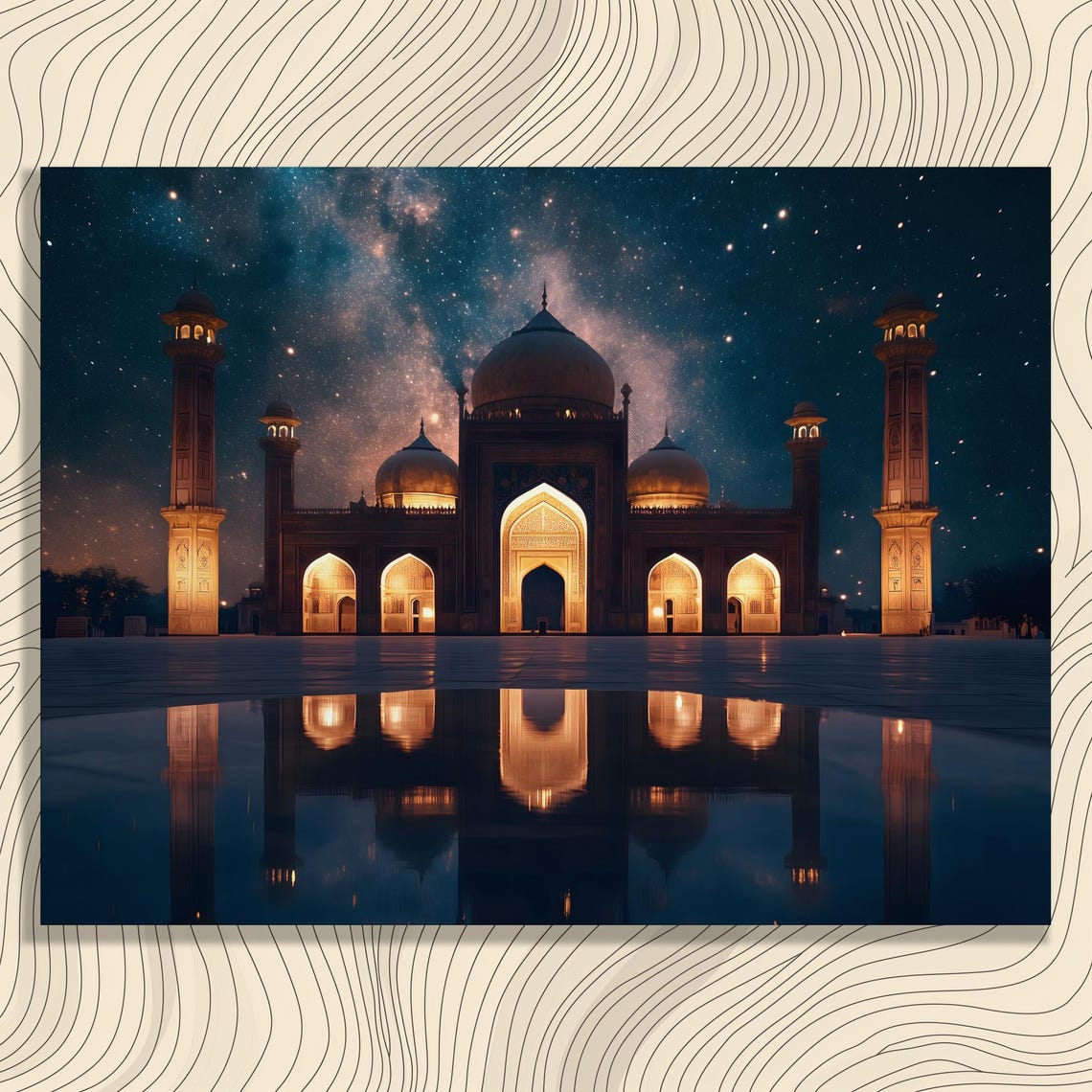 Mosque Under Starry Night Sky Reflection Islamic Architecture Wall Art