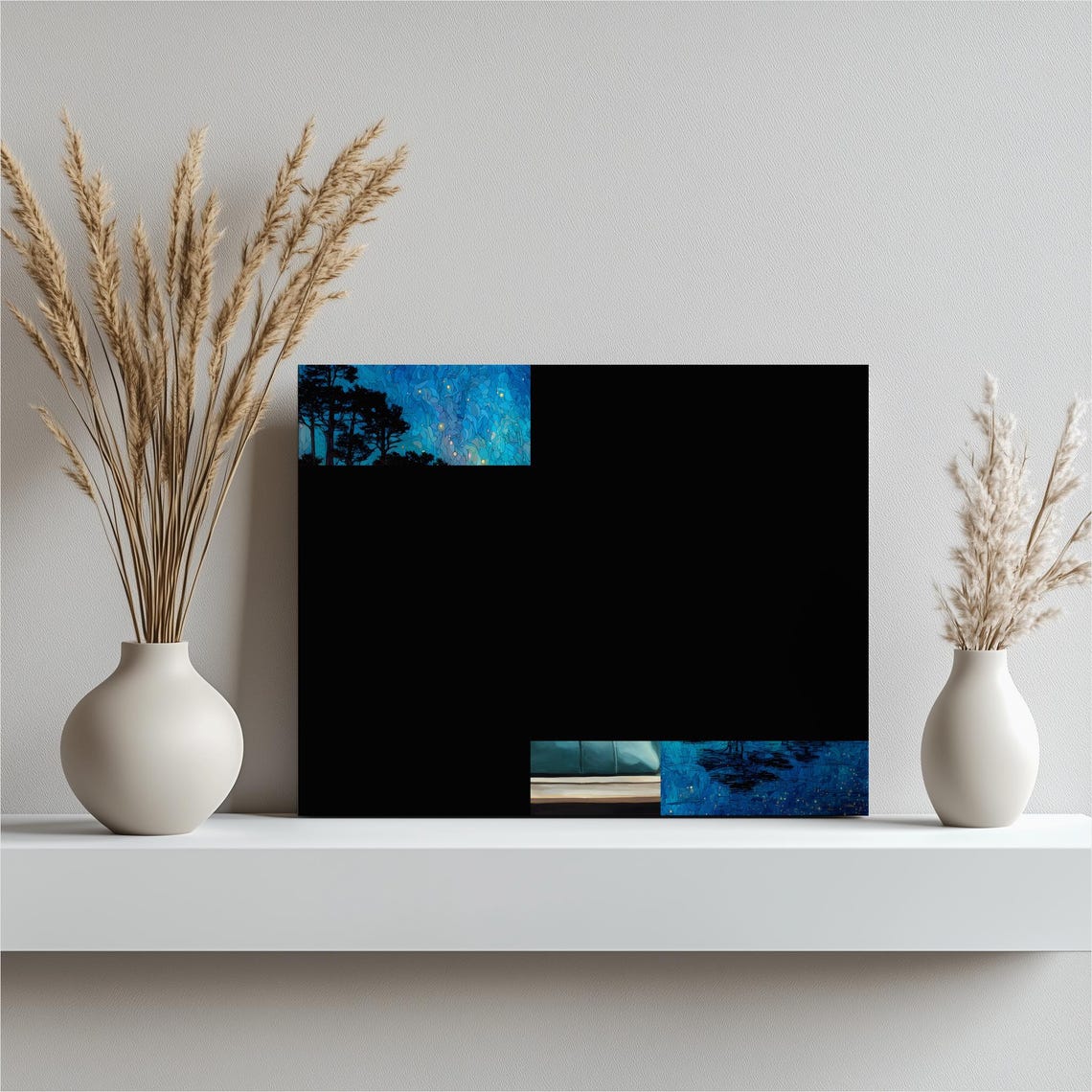 Starry Night Sky Dark Abstract Painting Modern Canvas Style Poster