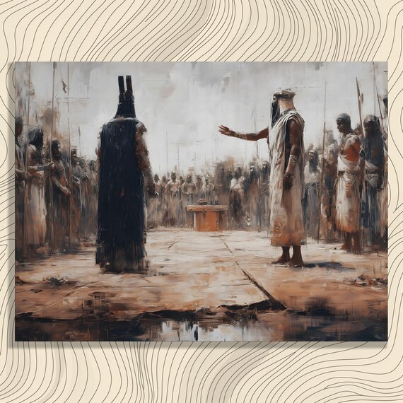 Ancient Egyptian Desert Ceremony Painting with Robed Figures Wall Poster