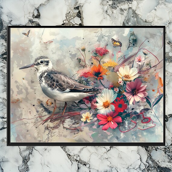 Sandpiper Canvas Wall Art Modern Living Room Decor Beautiful Bird Print Unique Wildlife Painting Abstract Style Artwork