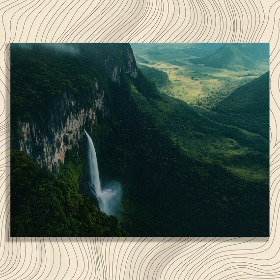 Majestic Tropical Waterfall Plunging From Jungle Cliff Art Poster