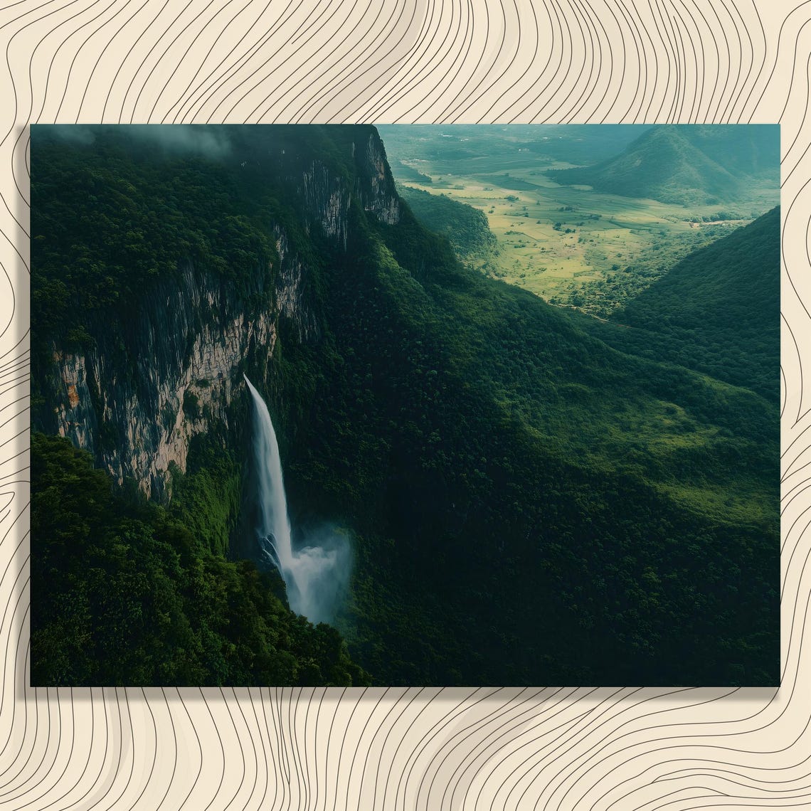Majestic Tropical Waterfall Plunging From Jungle Cliff Art Poster